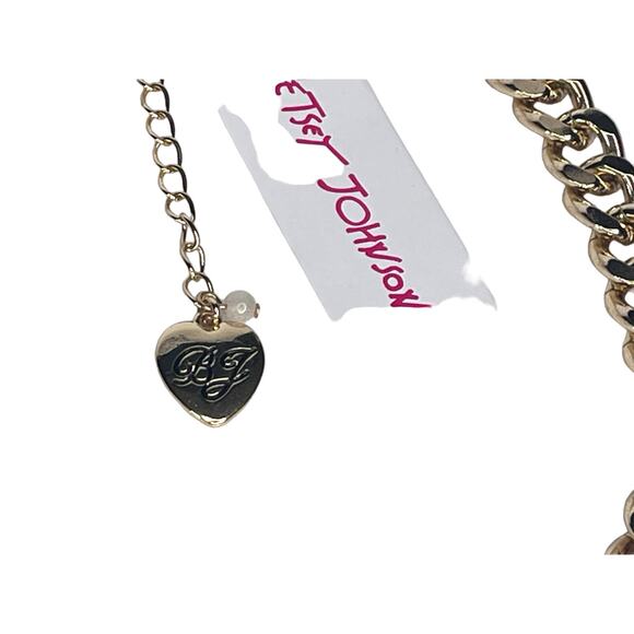 NEW Betsey Johnson FLOWER BIB NECKLACE Gold Tone Curb Chain Crystal Rhinestone - Picture 7 of 9